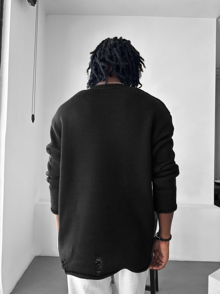 Oversize Torn Sweater - Black