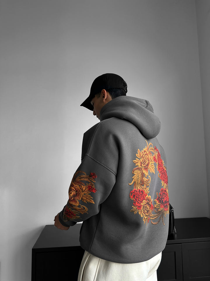 Oversize Chrysanthemum Hoodie - Anthracite