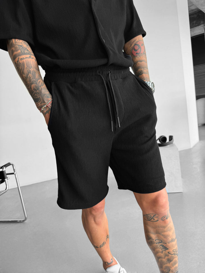 Loose Fit Cord Shorts - Black