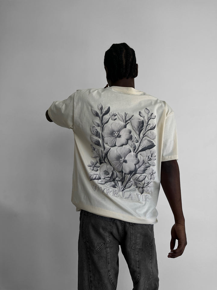 Oversize 'Vivre la Vie' T-Shirt - Antique White