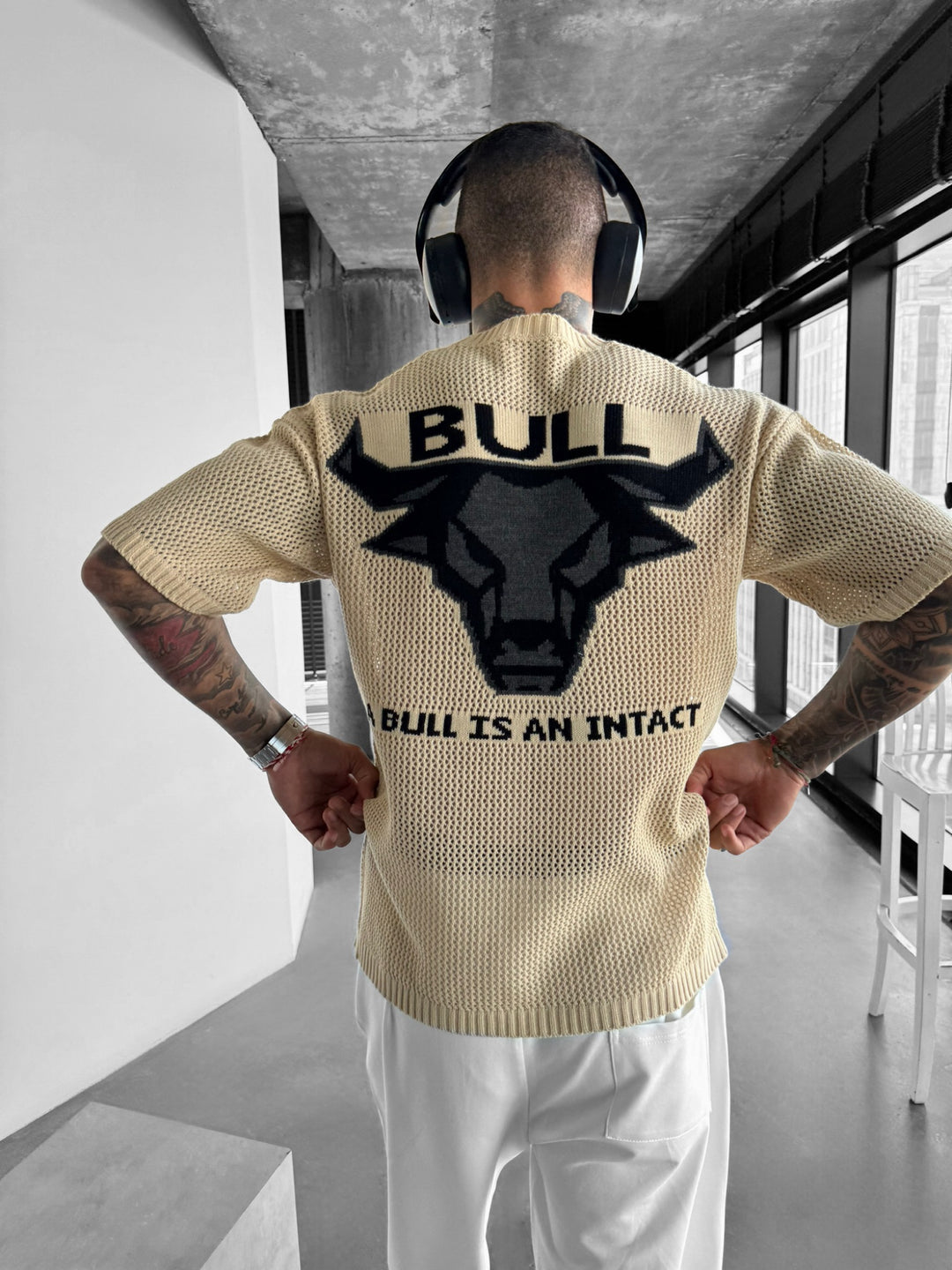 Oversize Bull Knit T-Shirt - Beige