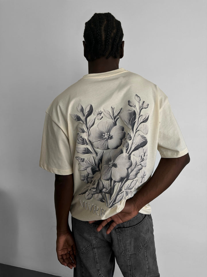 Oversize 'Vivre la Vie' T-Shirt - Antique White