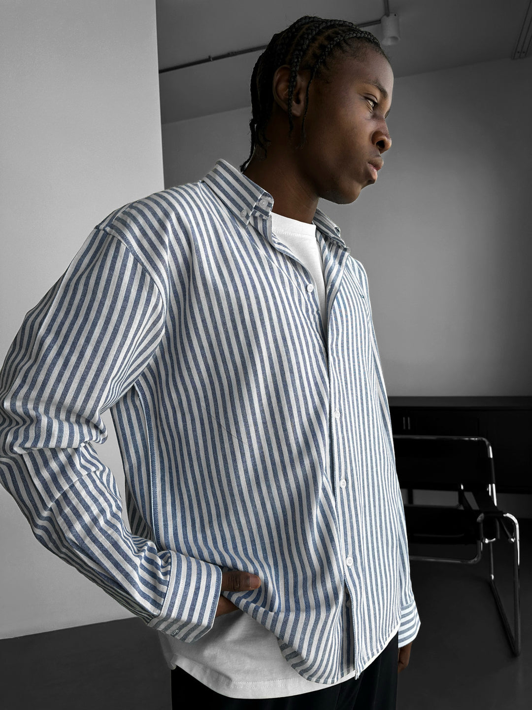 Striped Oxford Shirt - Navy Blue