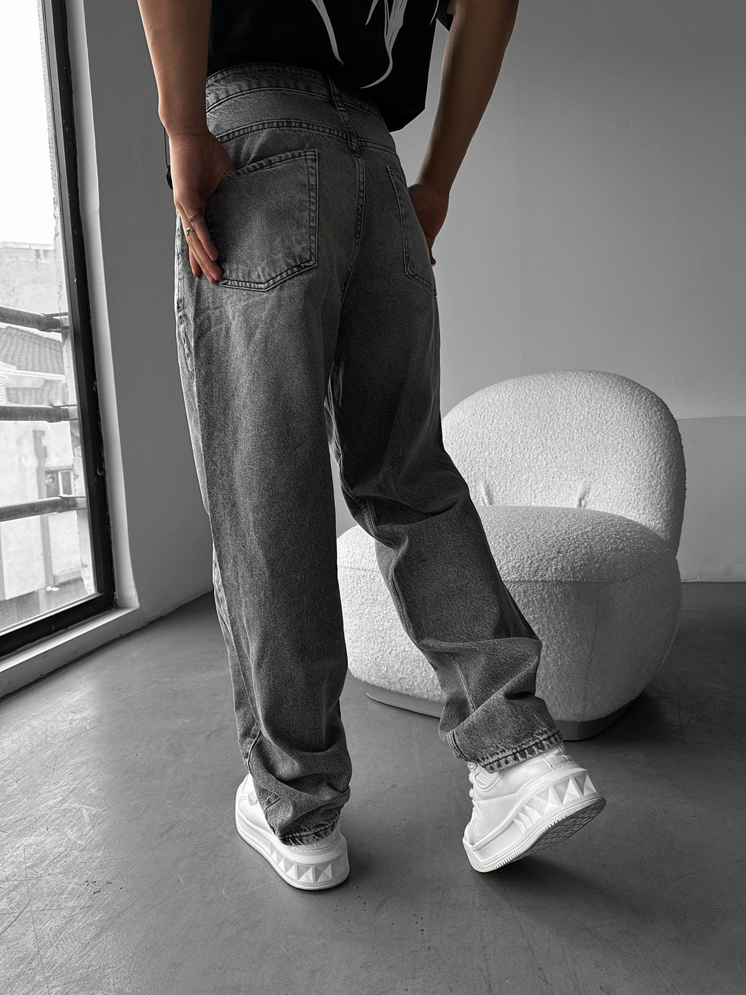 Baggy Stitched Jeans - Anthracite