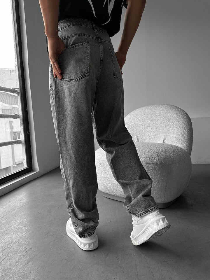 Baggy Stitched Jeans - Anthracite