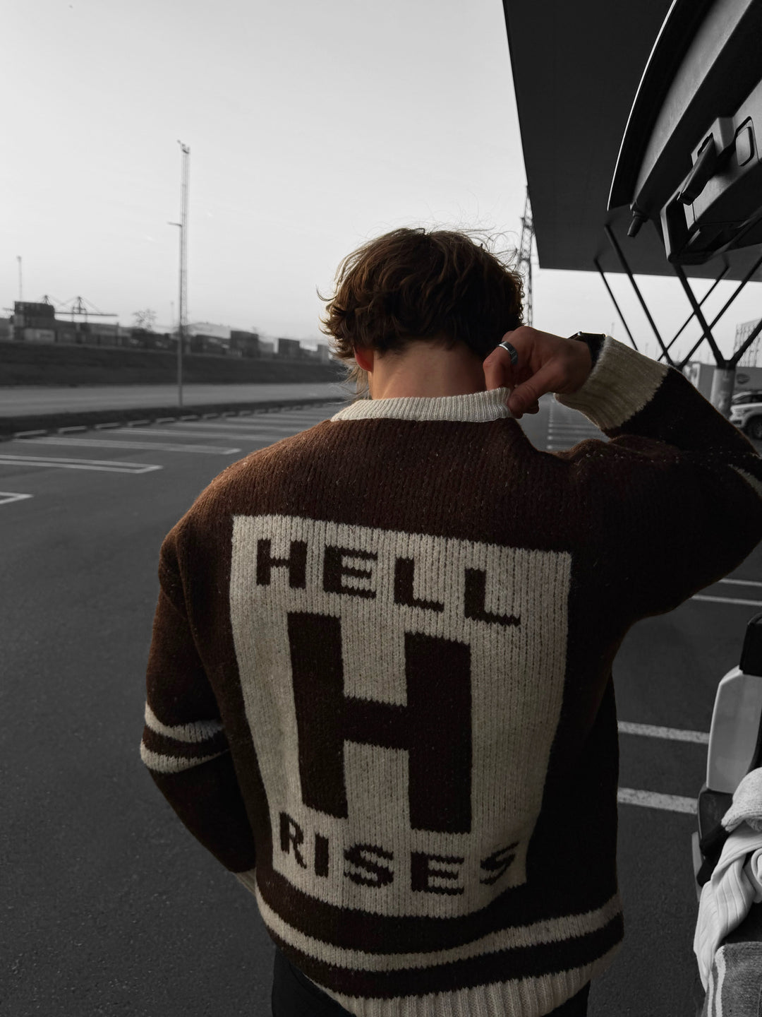 Oversize Knit Letter Sweater - Brown