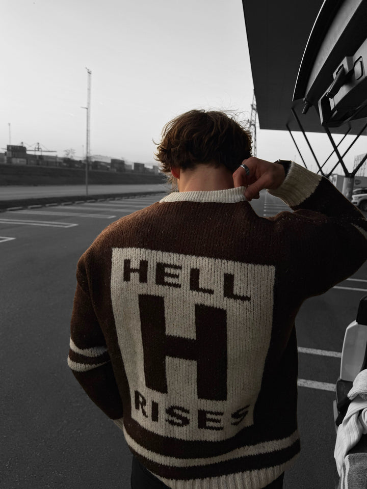 Oversize Knit Letter Sweater - Brown