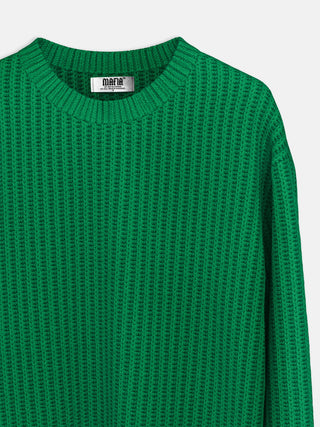 Oversize Round Neck Knit Sweater - Forest Green