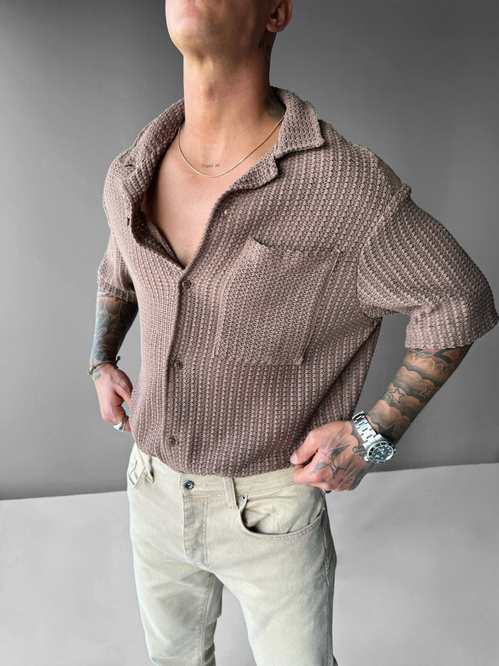Oversize Transparent Structured Shirt - Brown
