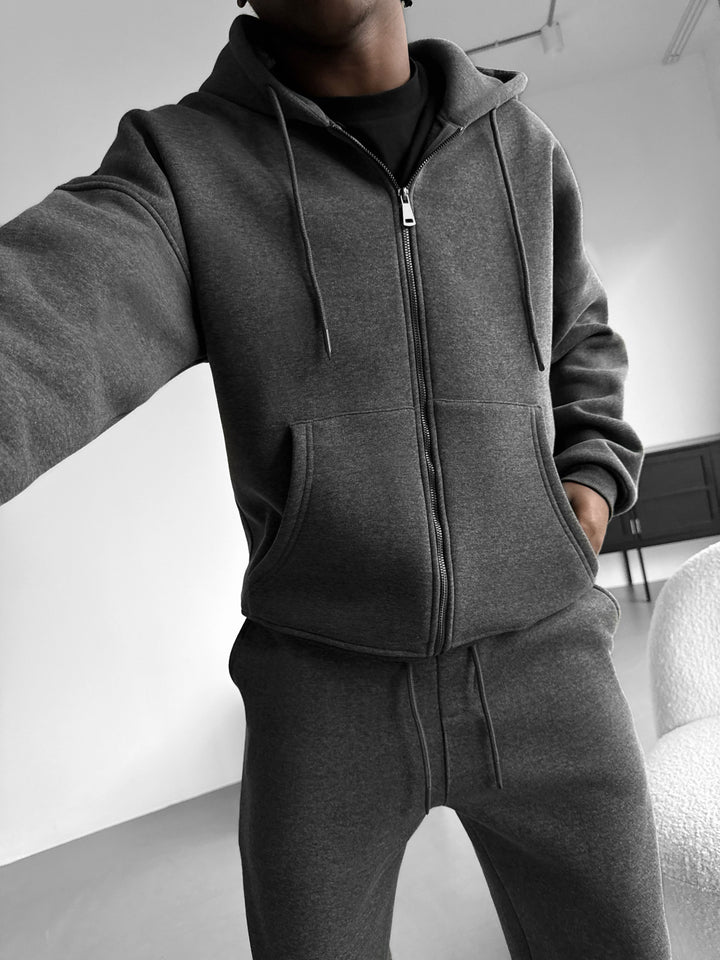 Oversize Basic Zipper Hoodie - Anthracite Melange