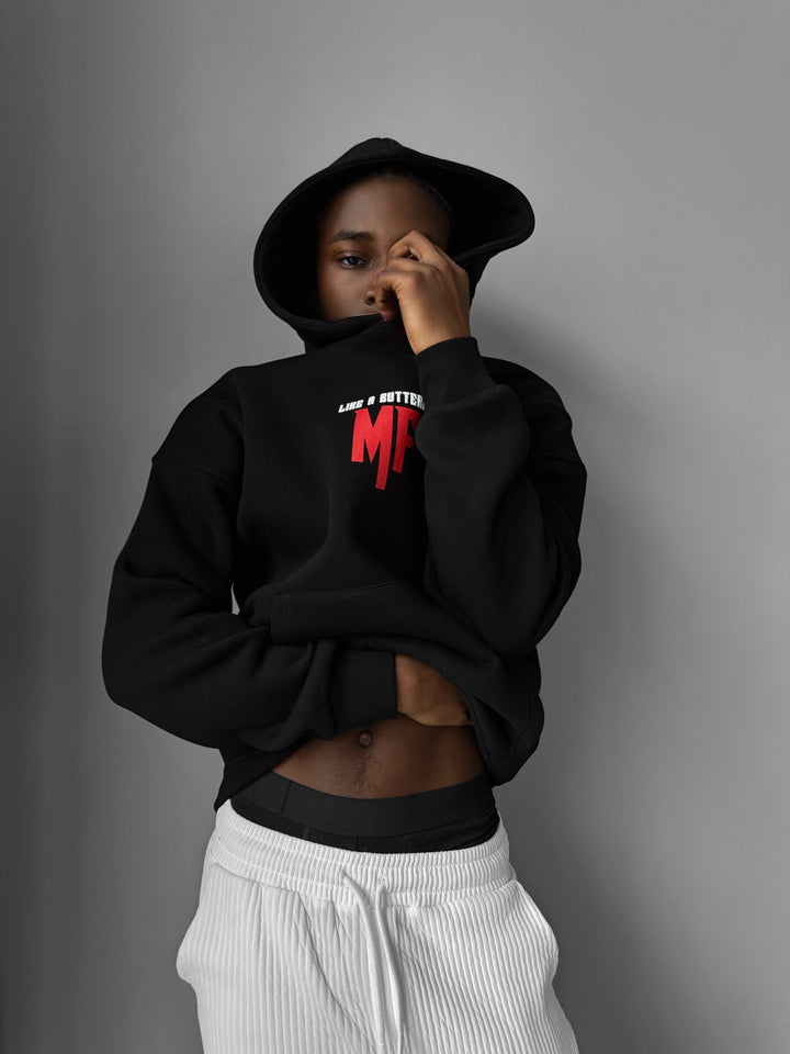 Oversize 'Like a Butterfly' Hoodie - Black