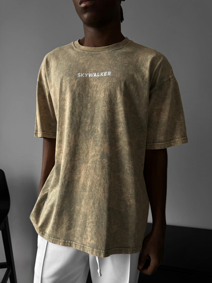 Oversize Washed 'Sky Walker' T-Shirt - Stone