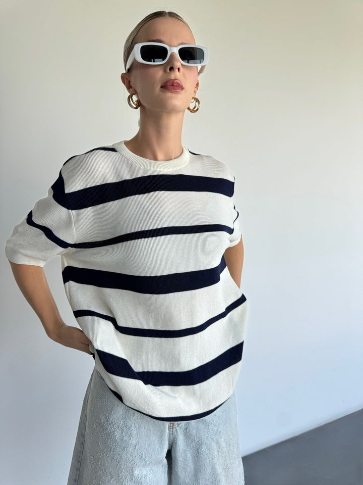 Knit Striped T-shirt - Indigo