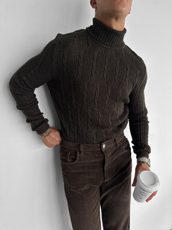 Collar Braid Pullover - Dark Brown