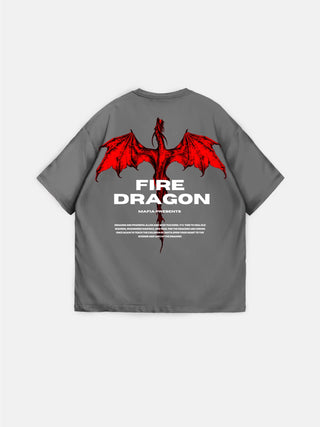 Oversize Fire Dragon Tee - Grey