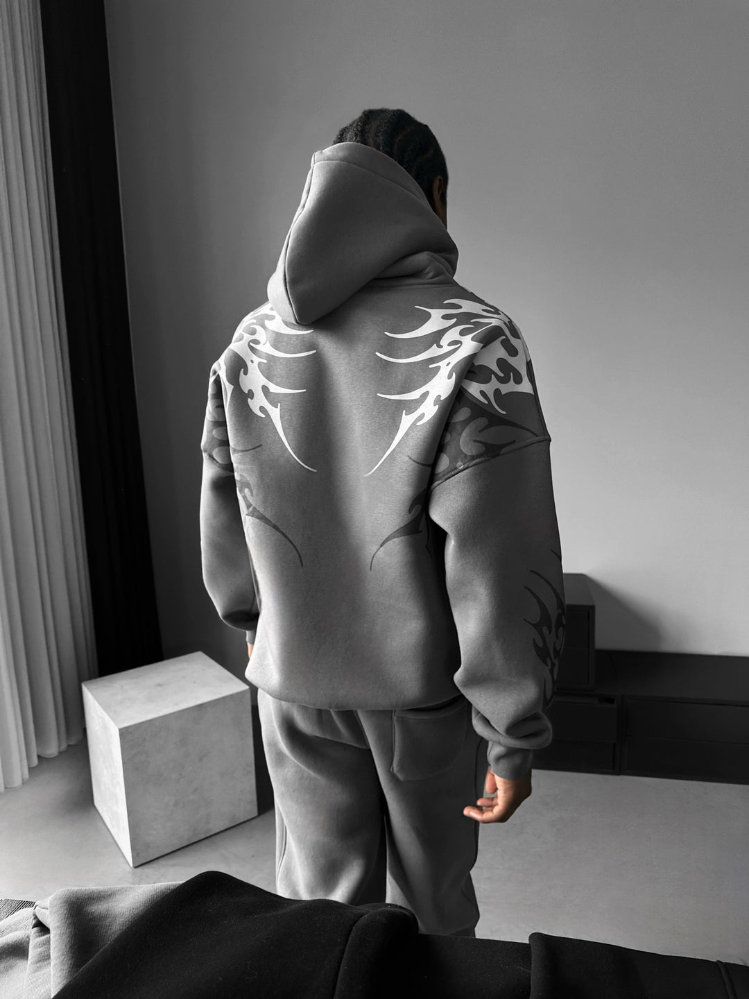 Oversize Tribal Hoodie - Anthracite