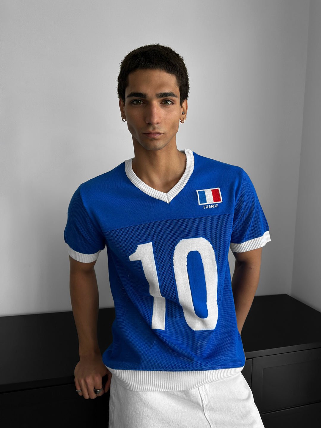 Oversize France Knit T-shirt - Sax