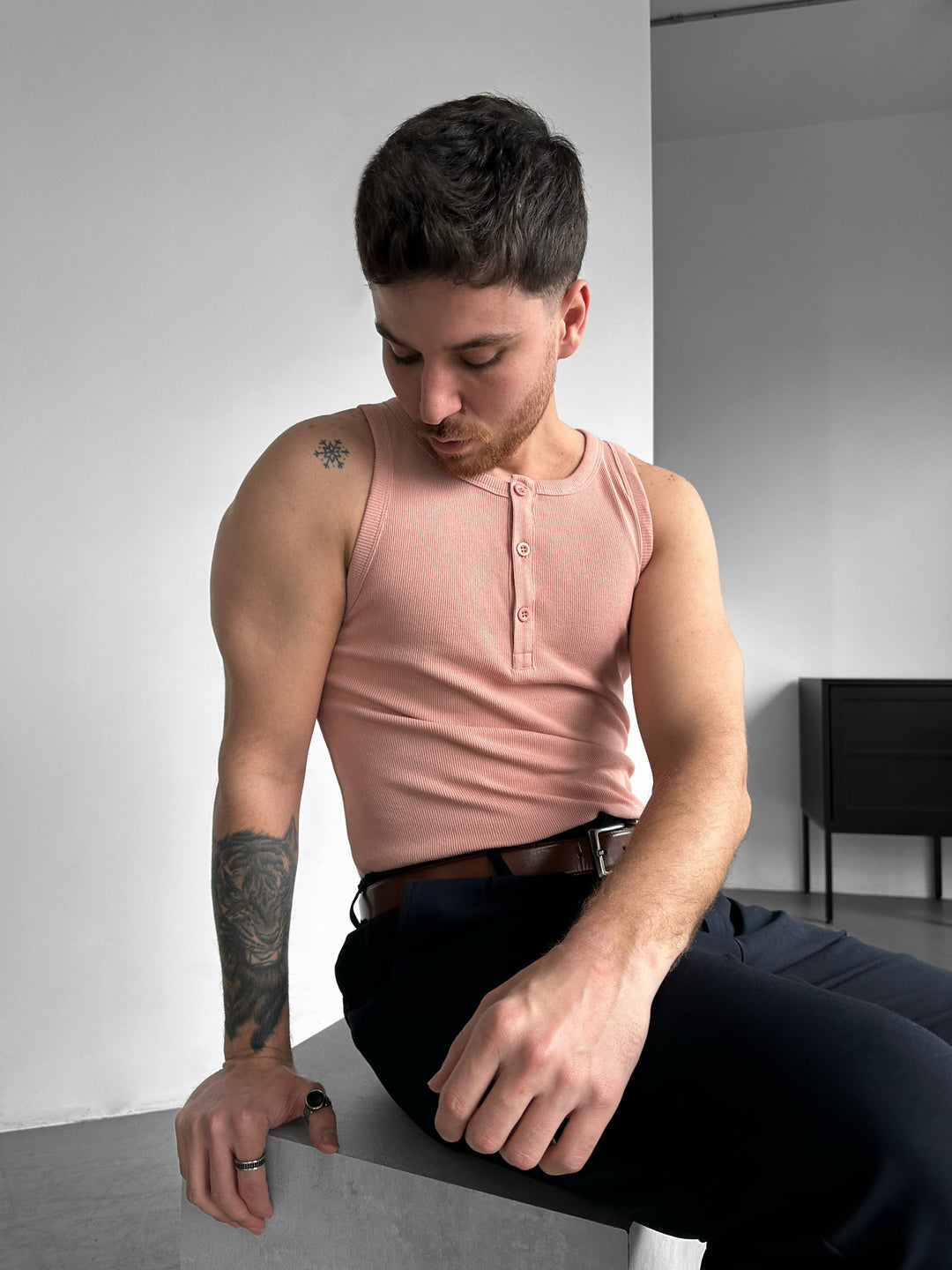 Slim Fit Button Tanktop - Powder
