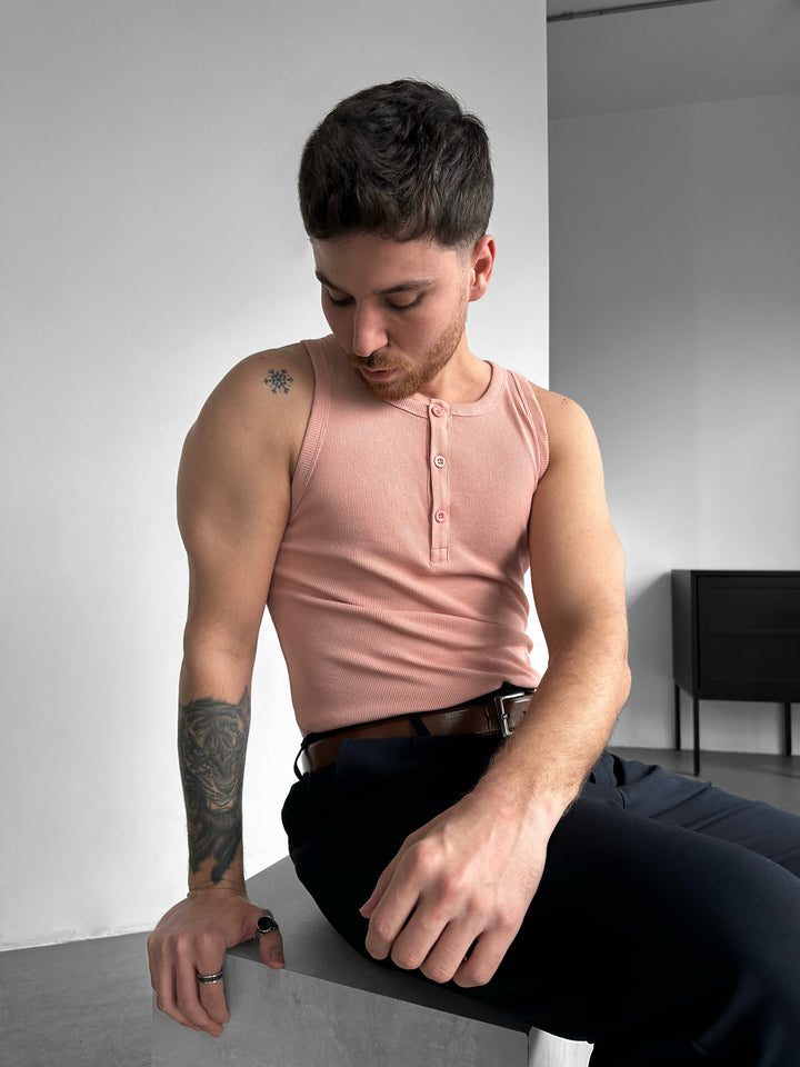 Slim Fit Button Tanktop - Powder