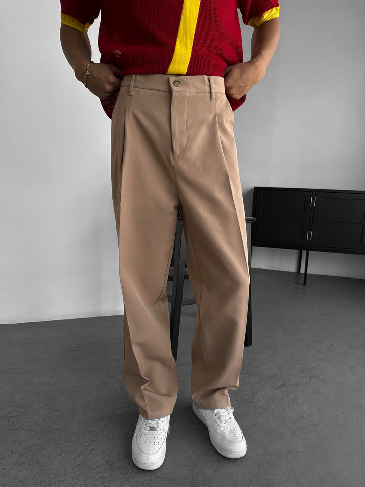 Loose Fit Pleated Trousers - Camel