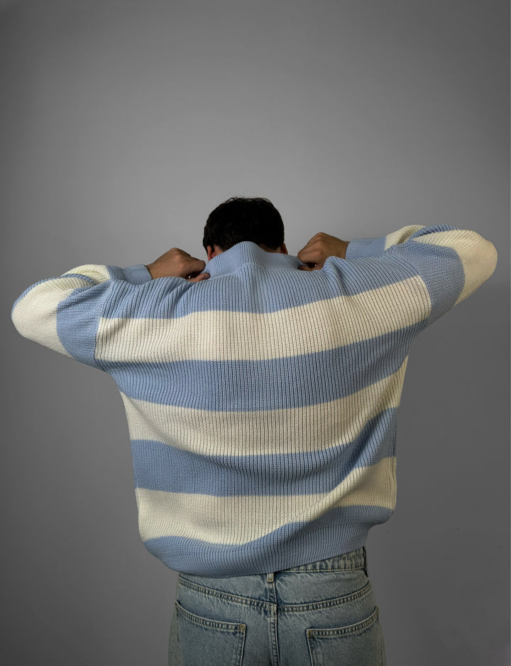 Oversize Zipper Long Pullover - Babyblue