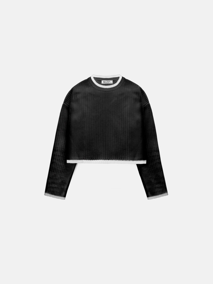 Short Details Knit Pullover - Black