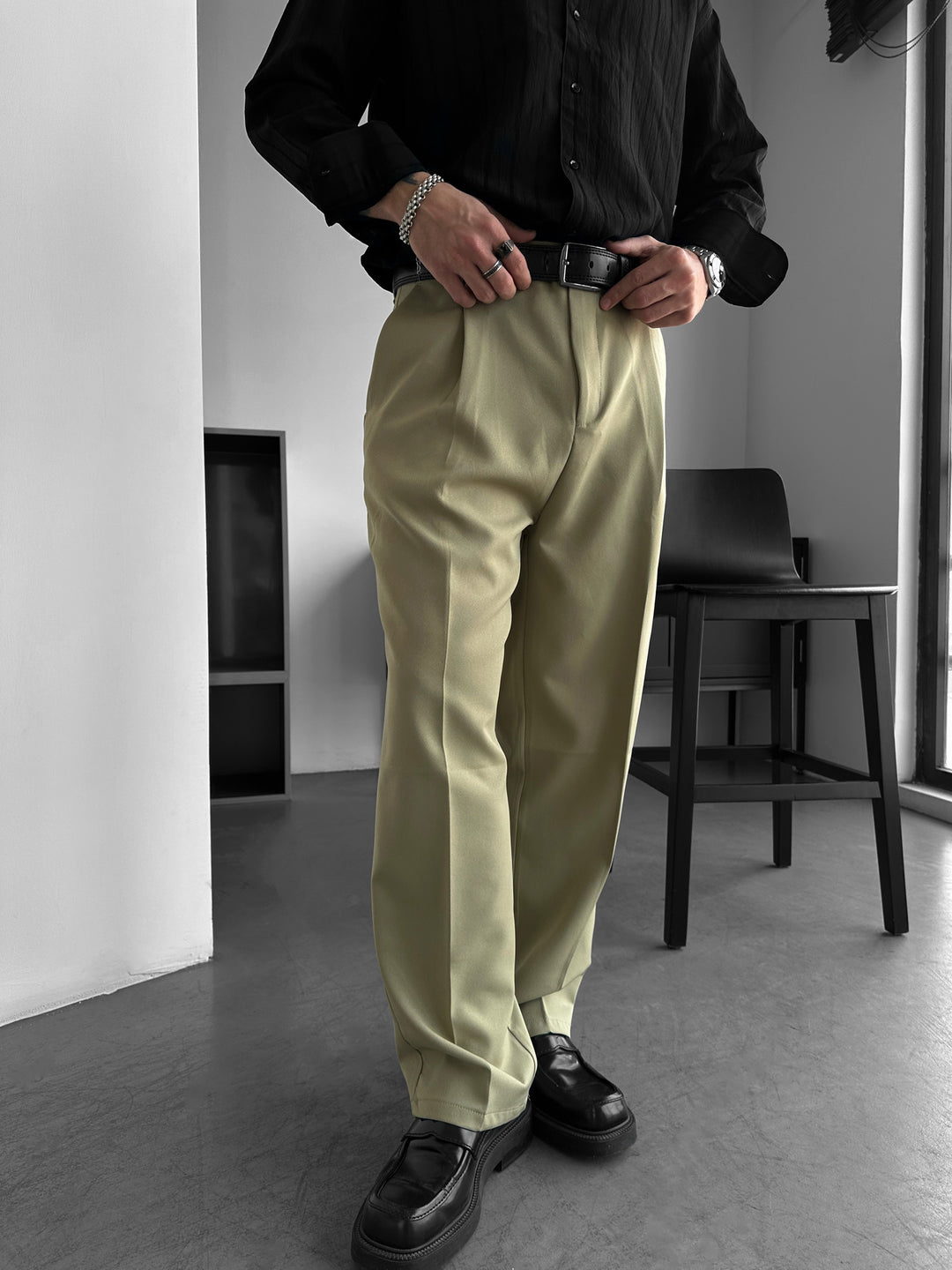 Loose Fit Pleated Trousers - Green