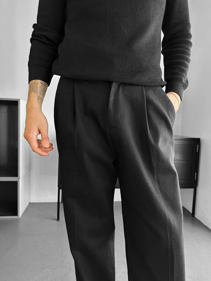 Loose Fit Casual Trousers - Black