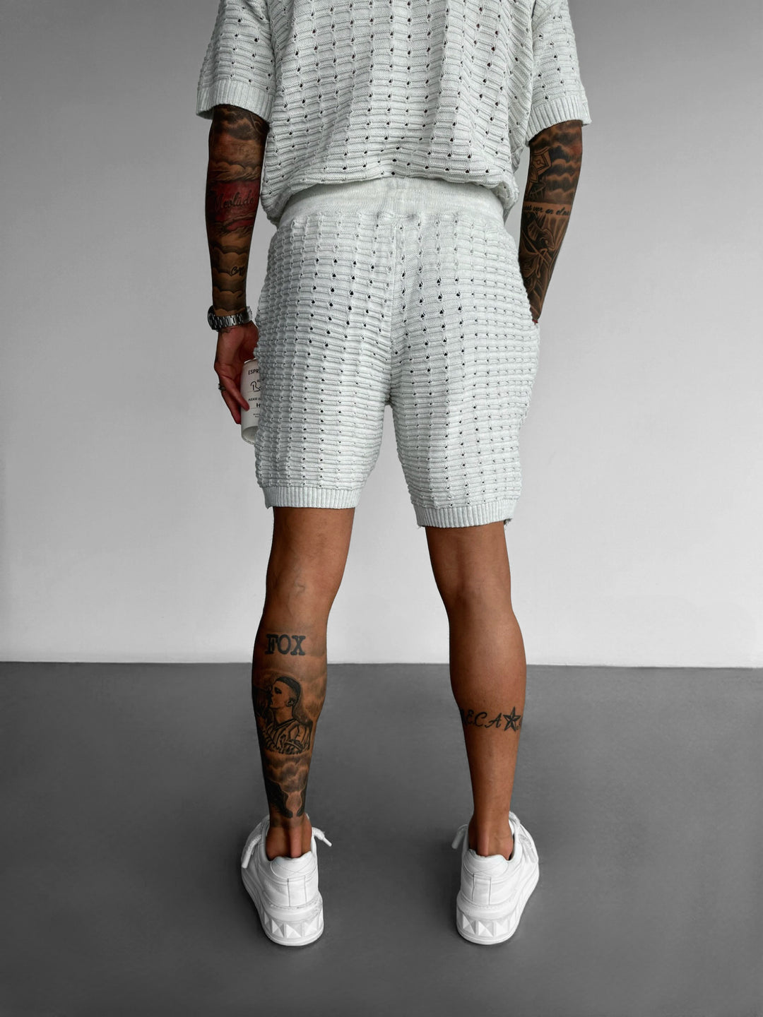 Loose Fit Holey Knit Shorts - White