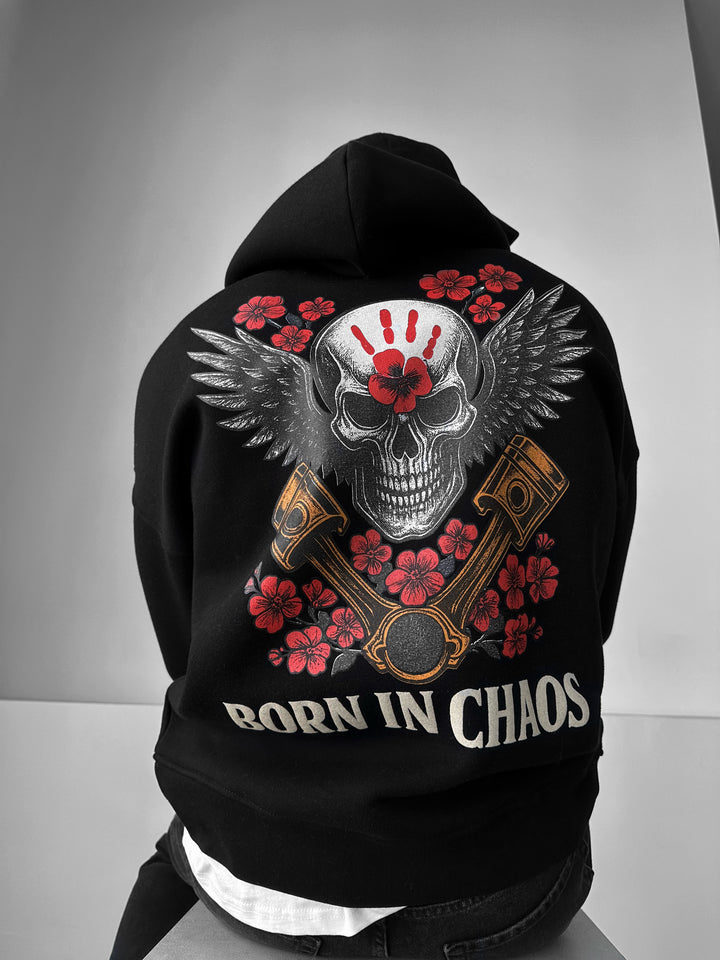 Oversize Skeleton Born in Chaos Hoodie - Black