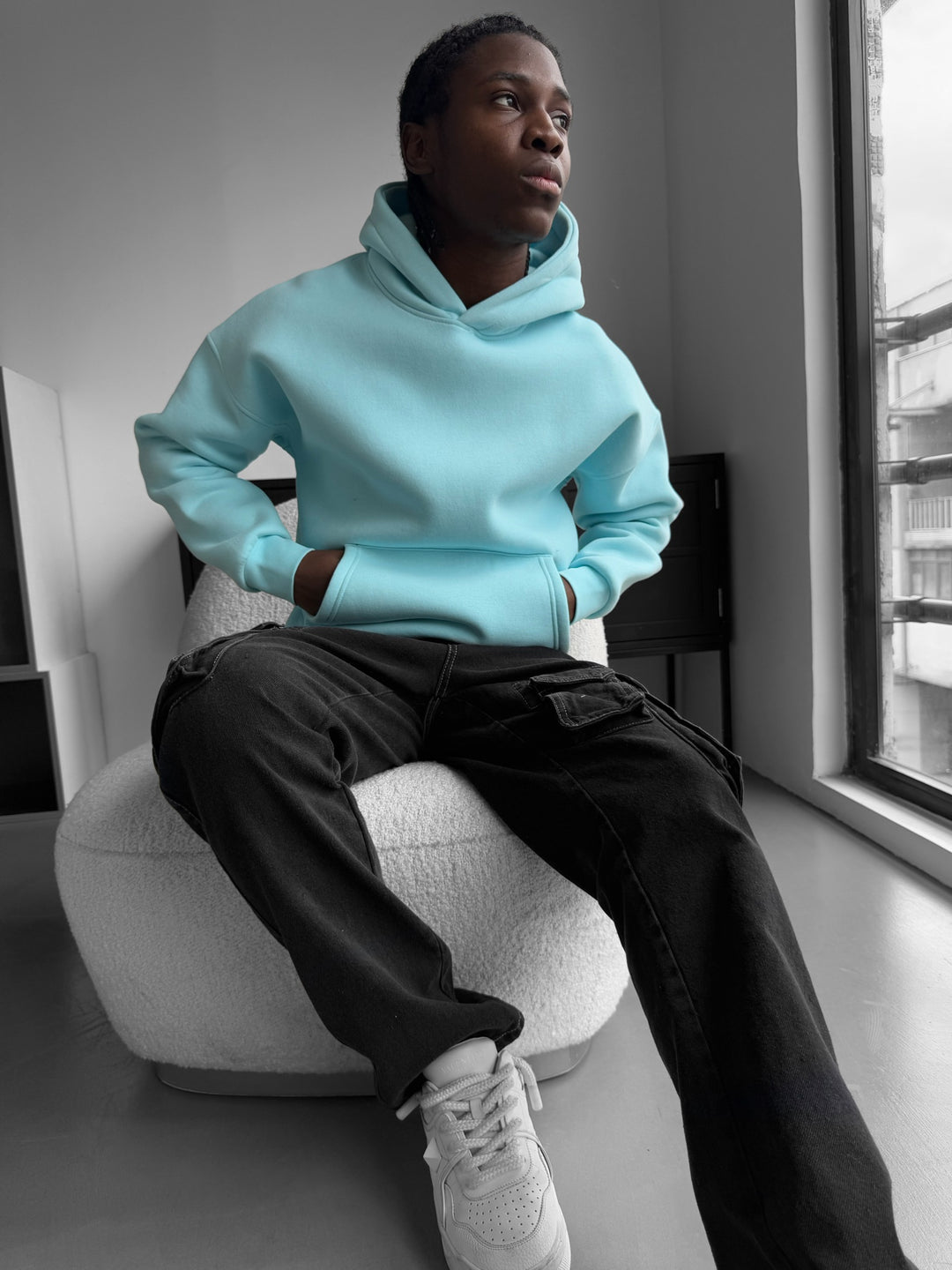 Oversize Basic Hoodie - Ice Blue