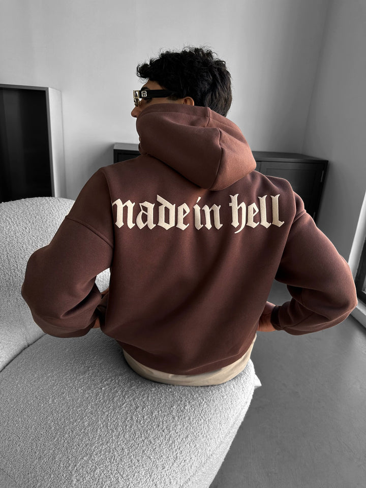 Oversize Made in Hell Hoodie - Brown