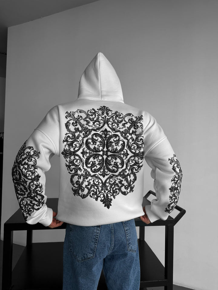 Oversize Carpet Pattern Hoodie - White