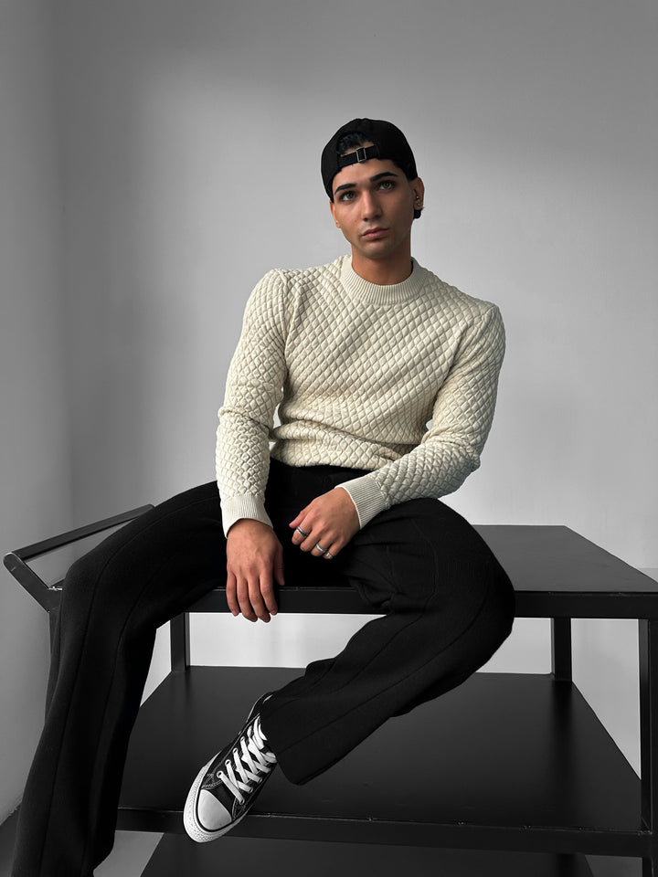 Slim Fit Textured Sweater - Beige