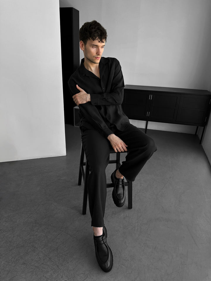 Loose Fit Cotton Trousers - Black