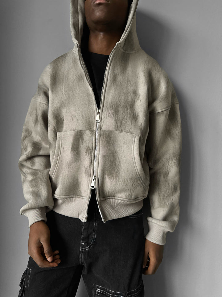 Oversize Effect Washed out Zipper Hoodie - Stone