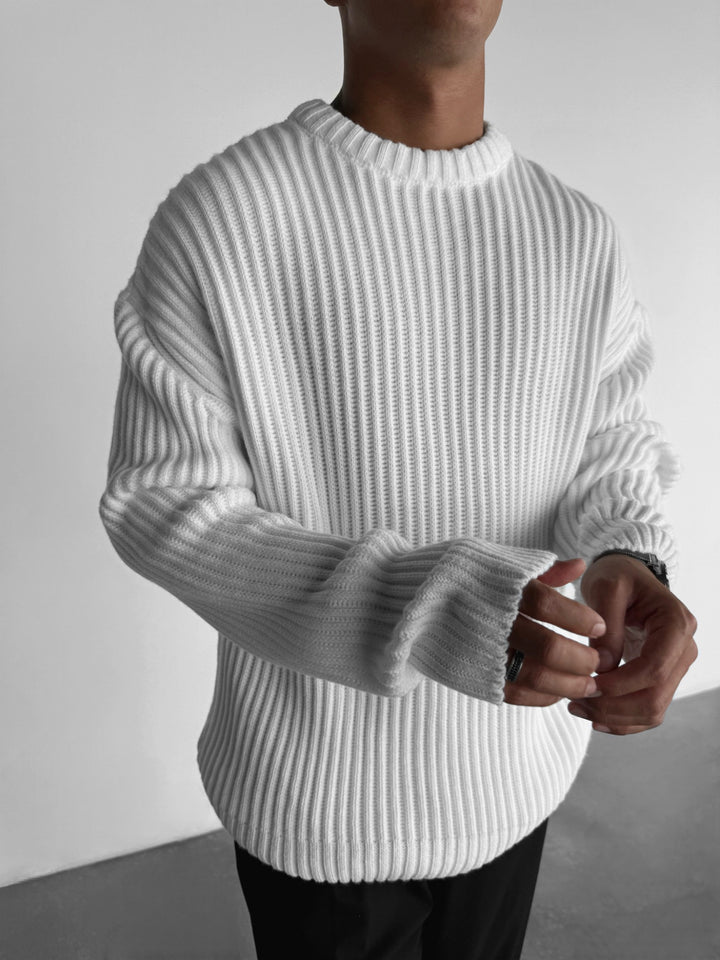 Oversize Heavy Knit Sweater - White