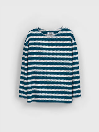 Oversize Striped Knit Sweater - Blue