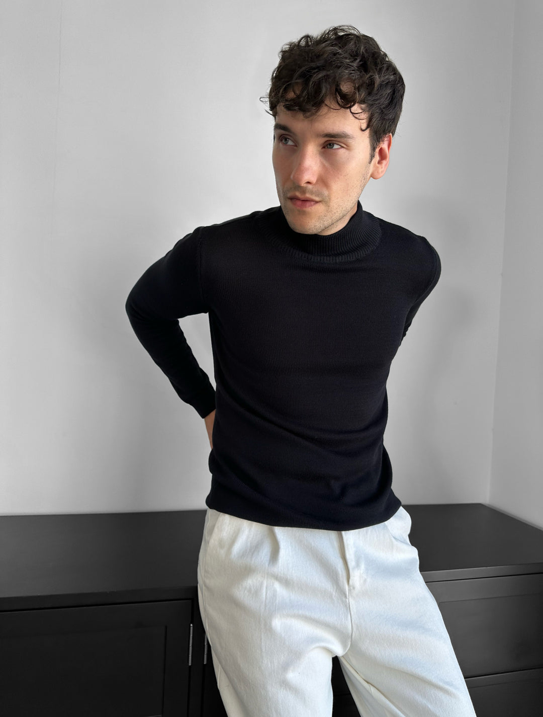 Loose Fit Half Neck Pullover - Navy Blue