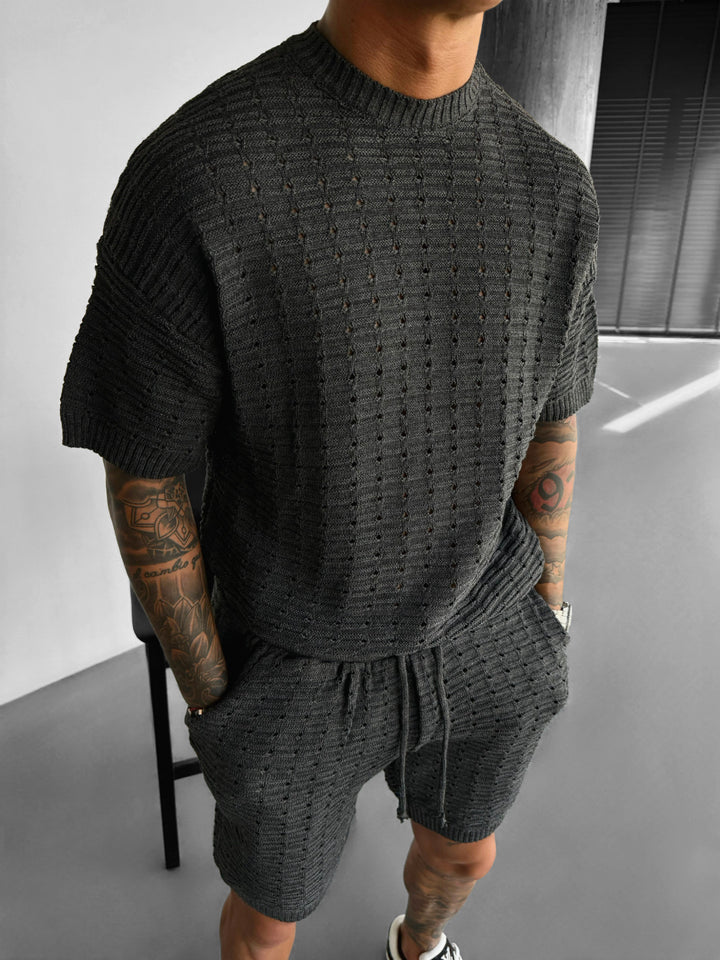 Oversize Holey Knit T-shirt - Anthracite