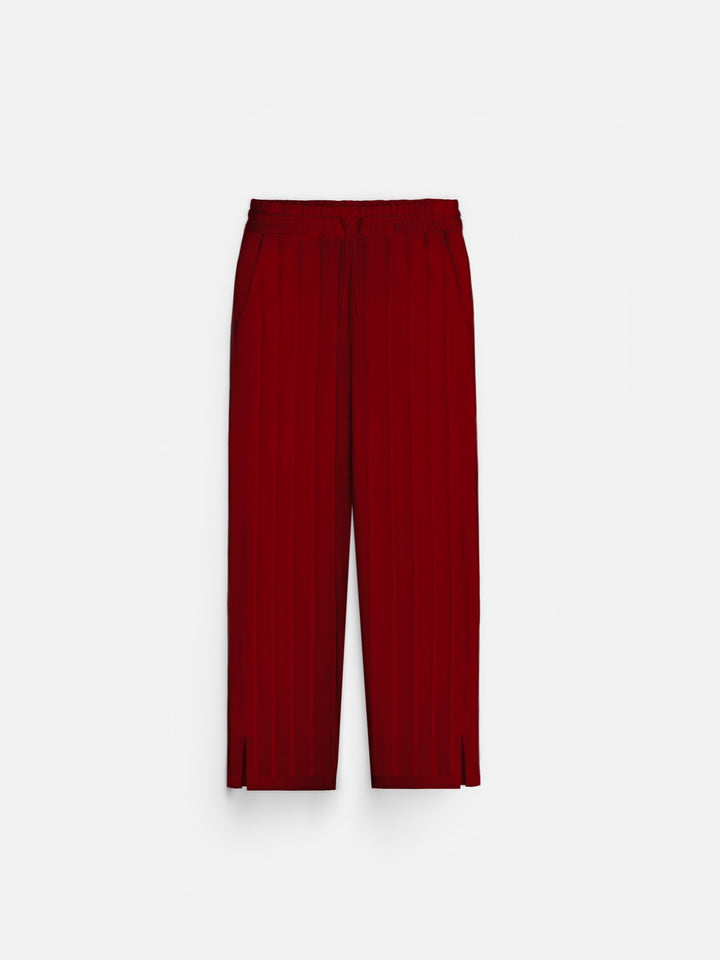 Loose Fit Wide Ribbed Pant - Blood Red