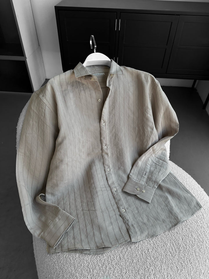 Regular Fit Striped Line Shirt - Camel
