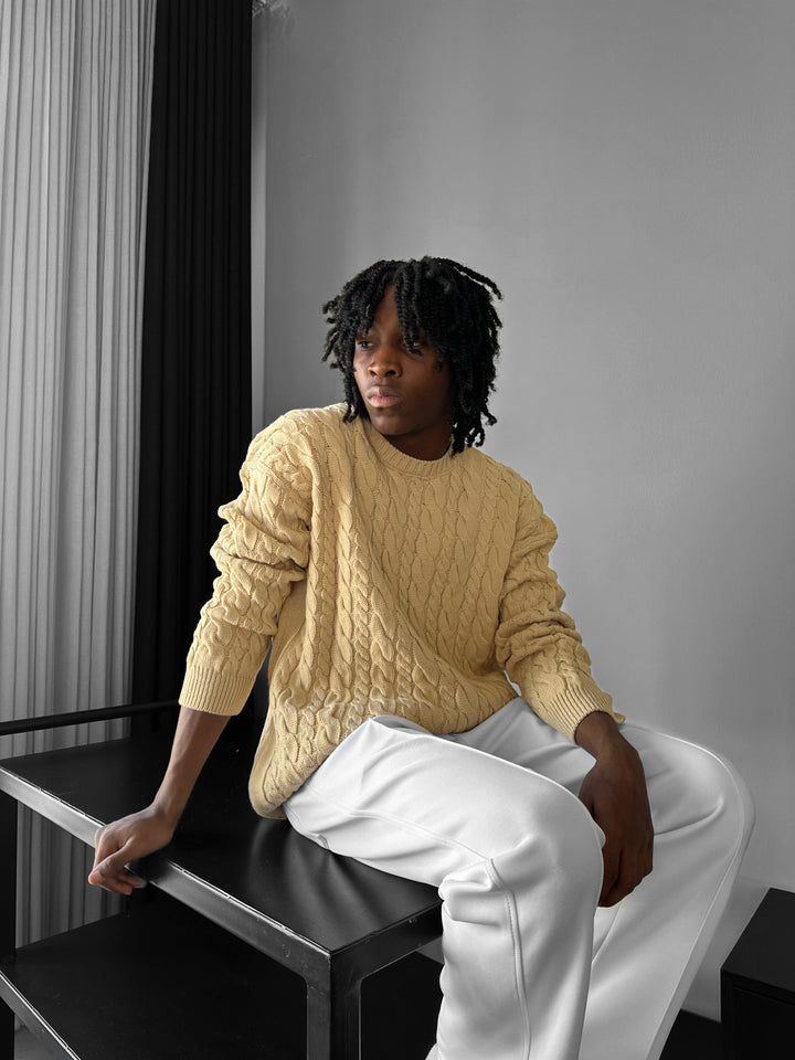 Oversize Knit Braid Sweater - Beige