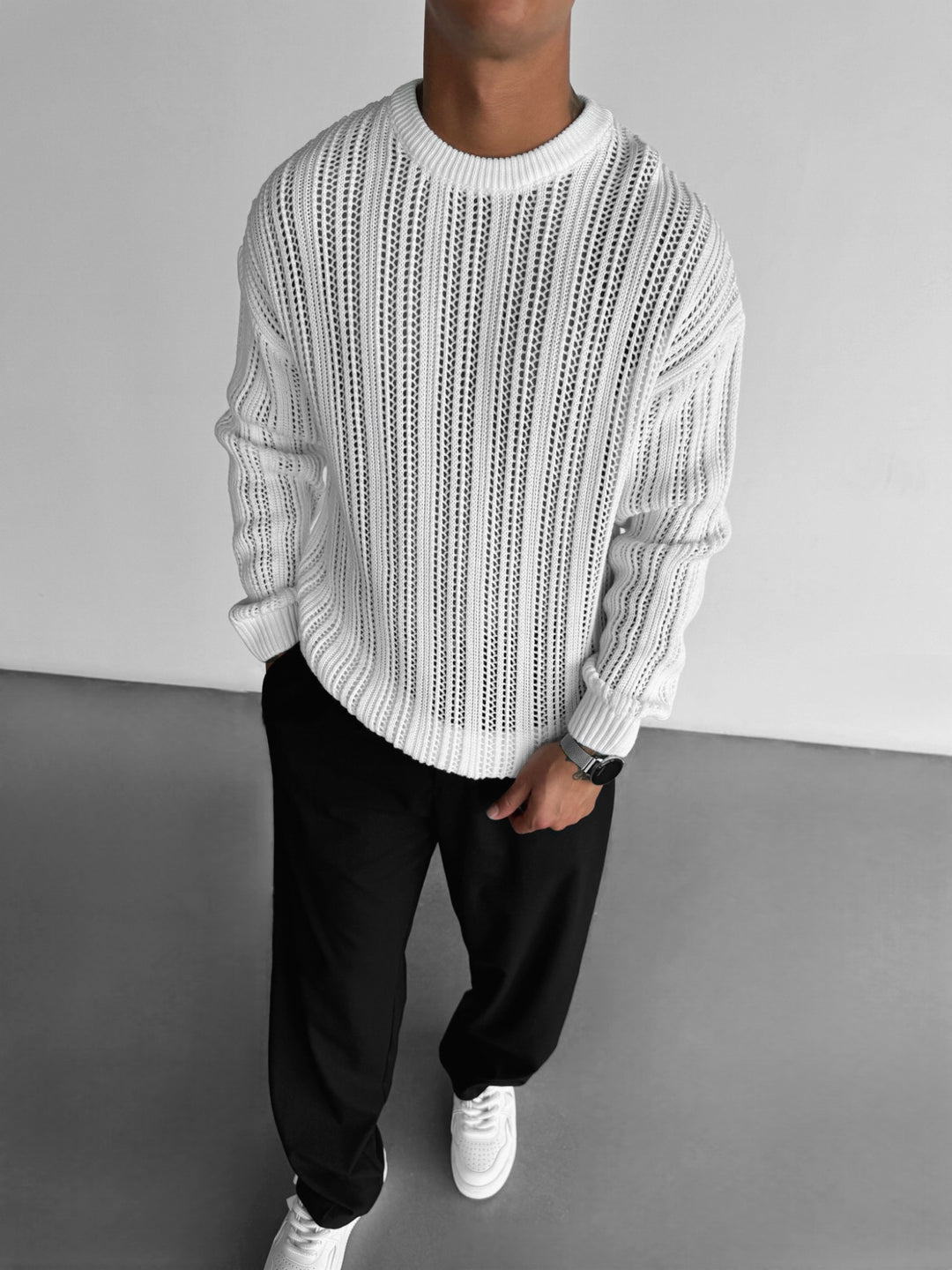 Oversize Knit Holey Sweater - White