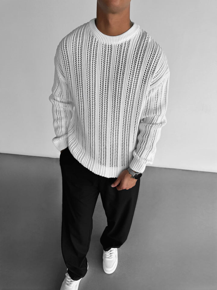 Oversize Knit Holey Sweater - White