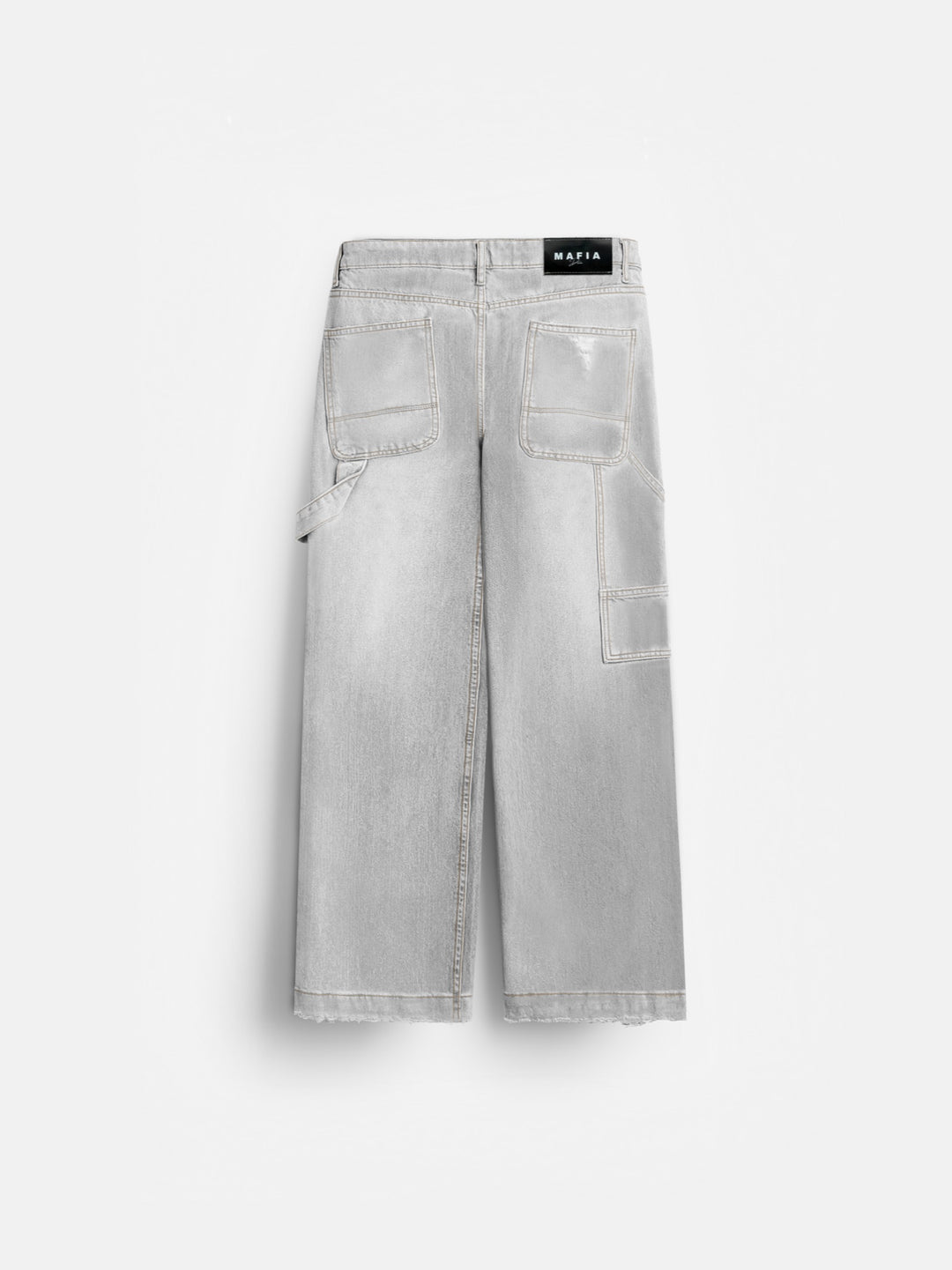 Baggy Torn Patch Jeans - Grey