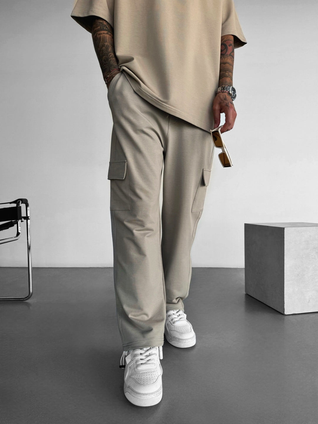 Loose Fit Pocket Trousers - Stone
