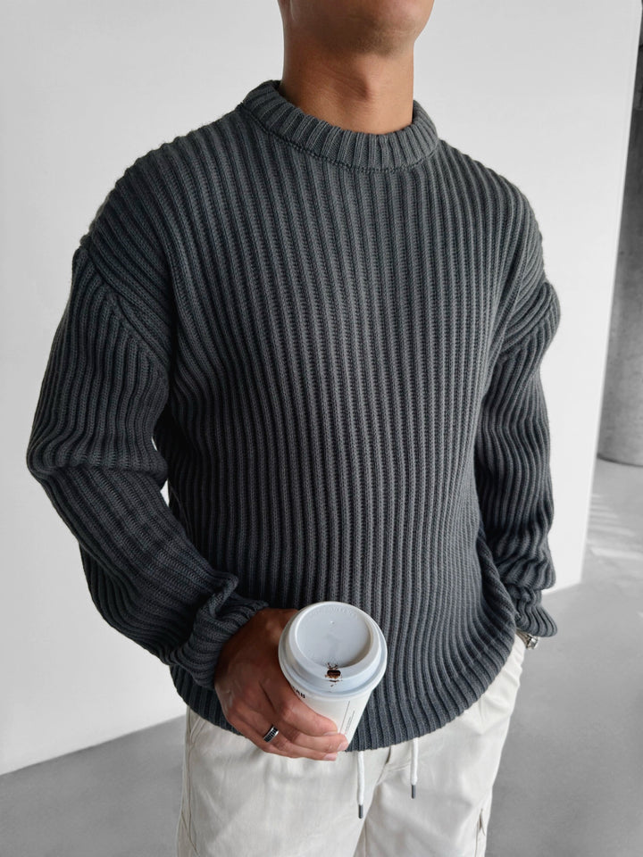 Oversize Heavy Knit Sweater - Anthracite