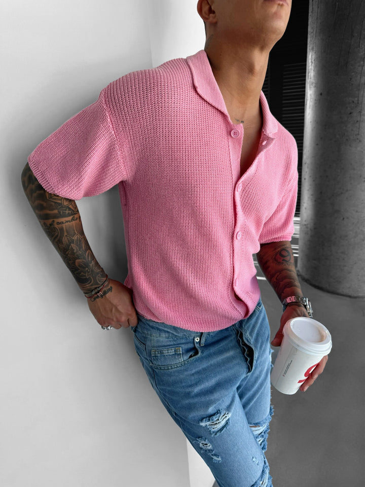 Oversize Long Knit Shirt - Bubblegum