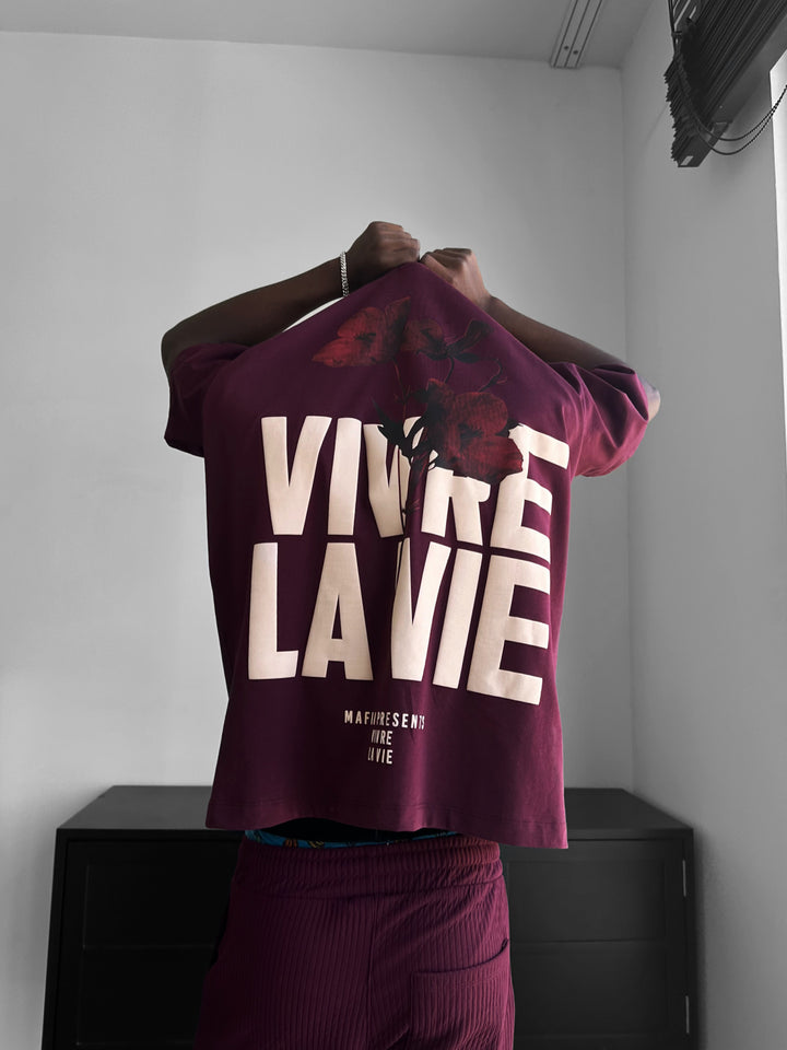 Oversize Vivre la Vie T-shirt - Bordeaux